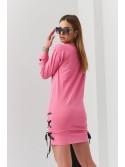 Rochie hanorac netedă cu cravate, roz închis FI653 - Magazin online - Boutique